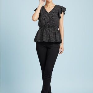 Banana Republic Black & White Polka Dot Peplum Blouse – Size S/P